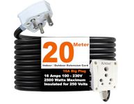 Kitlon Extension Board | Extension Cord Compatible with Indoor & Outdoor Ac, Washing Machine, Refrigerator Microwave and Heavy Appliances with Socket (3000W- 16A Big Plug, 20 Meter)