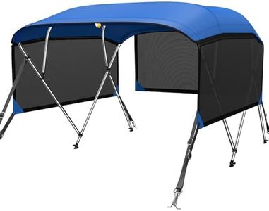 KAKIT Bimini Tops with 3 Mesh Sides (4 Bow 8'L x 54" H x 79"-84" W,Blue)