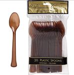 Amscan Party Perfect Reusable Plastic Spoons (20 Piece), Brown, 9.5 x 5.4