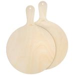 G.a HOMEFAVOR Round Pizza Board, Wooden Pizza Serving Plate with Handle,Practical Serving Plate & Rustic Cutting Board for Baking Pizza, Bread, Cheese, Antipasti, Fruit, Vegetables, 12.6“, Set of 2