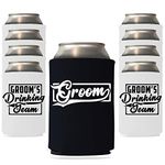 Veracco Groom and Groom's Drinking Team Can Coolie Holder Bachelor Party Wedding Favors Gift for Groom Groomsmans Proposal (12, Blk Groom, Wht DT)