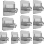 JIALTO 10 pcs Waterproof Stainless Steel Adhesive Hooks: Heavy-Duty Wall Mount for Coats, Hats, Towels, and Robes - Ideal for Bathroom and Bedroom Organization (Square Silver)