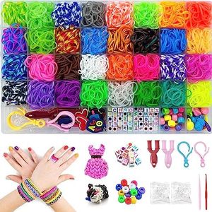 Nutabevr 2500+ Gomas elasticas, Loom Bandas Para Hacer Pulseras, Kit de 40 Rejillas Plásticas de 32 Colores para Collares de Niñas, Manualidad de bricolaje para hacer telar
