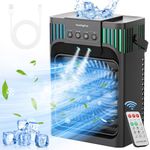 Portable Air Conditioners for Bedroom, TIOKVIOP 4-IN-1 Personal Evaporative Air Cooler with Remote, 3 Wind Speed, 3 Cool Mist & 2-8H Timer, 7 LED Light & 1200ML Mini Air Cooling Fan for Office