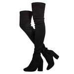 RF ROOM OF FASHION Cab-21 Women's Fitted Over The Knee Thigh High Chunky Heel Stretch Boots (Regular Calf), Black Su (Regular Calf), 10