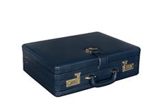 BRAND LEATHER Genuine Leather Extra Expandable Hardcase Office Briefcase With Combination Lock (BLUE)