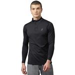 ATICX Men’s Slim Fit Polyester Full Sleeve T Shirt - Compression Tight Top Base Layer with Zip for Gym, Cycling, Running (Jet Black_L)