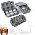 Quikobo Ice Cube Tray, Ice Trays for Freezer With Lid, 3 Pack Silicone Large Round Ice Cube Tray, Sphere Square Honeycomb Ice Trays for Whiskey With Covers&Funnel,Reusable Ice Cube Trays BPA-Free Gray