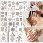 SNAIL GARDEN 16 Sheets Brown Red Temporary Tattoo Sticker,Long-lasting Mandala flower Fake Tattoo Stickers,Lace Tattoos for Hand,Fingers,Arms, Back,Neck,Festival Tattoos for Women,Girl