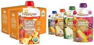 Happy Tot Organics Super Bellies Stage 4, Organics Banana, Carrot and Strawberry (Pack of 16) & Stage 4 Fiber & Protein 4 Flavor Variety Pack (Pack of 16)