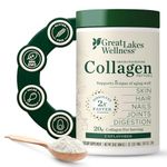 Great Lakes Wellness Collagen Peptides Powder - Unflavored - Quick Dissolve Hydrolyzed, Hormone & Antibiotic Free, Non-GMO, No Preservatives - 454g