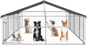 BECLOH Outdoor Dog Kennel - Durable Galvanised Steel Construction with Safety Lock and UV Protected Canopy - Large Space for Exercise and Play(300x300x150cm)