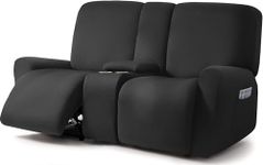 ULTICOR Squared Jacquard Design Reclining Loveseat with Middle Console Slipcover, 8-Piece Stretch Sofa Covers, 2 seat Loveseat Recliner Cover, Washable (Loveseat with Console Recliner Cover, Black)