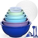 Mixing Bowls with Airtight Lids, Umite Chef 18 Piece Plastic Nesting Bowls Set Includes Measuring Cups, Microwave Safe Mixing Bowl Set Great for Mixing, Baking, Serving, Dishwasher (Blue) …