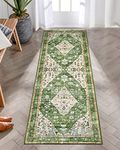 Lahome 2x6 Boho Green Kitchen Runner Rug Non Slip Washable, Non Shedding Long Bathroom Mat Runner, Low Pile Tribal Vintage Throw Carpet Runner for Hallway Laundry Room Bedroom Beside, Teal/Multi