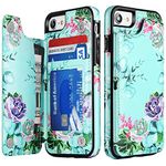 LETO iPhone SE Case 2020,iPhone 7 Case,iPhone 8 Case,Leather Wallet Case with Flower Designs for Girls Women,Kickstand Card Slots Cover,Protective Phone Case for iPhone 7/8/SE2 Green Floral Garden