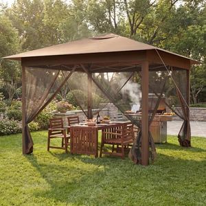 Costway 350 x 350 CM Pop-up Canopy Tent, One-Person Easy Setup Outdoor Screen Gazebo w/Mesh Netting, Vented Top, 4 Doors, Carry Bag, Portable Heavy-Duty Sun Shelter for Event Party Picnic (Brown)
