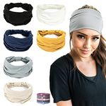 GILI 6 Pack Wide Headbands for Women Non Slip Soft Elastic Hair Bands Yoga Running Sports Workout Gym Head Wraps, Knotted Cotton Cloth African Turbans Bandana (with 6 Pcs Hair Ties)