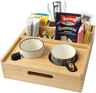 ROCDEER Large Bamboo Couch Caddy, Sofa Cup Holder Tray with 7 Compartments, Couch and Bedside Organizer for Drinks, Snacks, and Remotes (Large)
