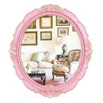 Funerom 12.8 x 14.3 inch Vintage Decorative Wall Mirror, Hanging Mirrors for Bedroom Living-Room Dresser Decor, Oval Pink