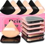 Ocim 6Pack Triangle Powder Puffs for Face Powder,Soft Velour Makeup Setting Powder Puff with Case,Black&Nude