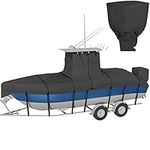 Nukugula Heavy Duty 800D T-Top Boat Cover for 20ft - 24ft Long Center Console Boat with T Top Roof, 100% Waterproof Trailerable TTOP Boat Cover