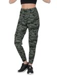Imperative Women's Camouflage Quick Dry Stretchable Gym Yoga Workout Track Pants, Slim Fit with Cargo Pockets, 4-Way Stretch (in, Alpha, L, Standard, Green Camouflage)