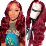 MUPRETTY 99J Burgundy Lace Front Wigs Human Hair 180% Density Red Lace Front Wigs Human Hair 13X4 Body Wave HD Lace Front Wig with Baby Hair Pre Plucked (24Inch, 13x4 Lace Front Wig)…