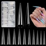 500Pcs Stiletto Nail Tips for Acrylic Nails, XL Long Clear False Nails Tips Soft Traceless, Half Cover False Nail Tips for Nail Extension Nail Art, Home DIY Nail Salon 10 Sizes