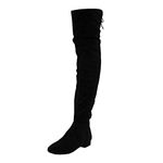 LoudLook Ladies Thigh High Boots Faux Suede Zip/Tie Up Cuban Heel Comfy Casual Lace-Up Over the Knee Shoes Sizes Black 6