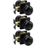 GOBEKOR 3 Pack Interior Door Knobs Black Door Handles Indoor Keyless Bedroom Door Knob with Lock Privacy Door Knobs Black