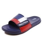 Nautica Men's Athletic Slide, Adjustable Straps Comfort Sandal-(Wide/Medium Width), Bower 2-navy/White/Red, 8