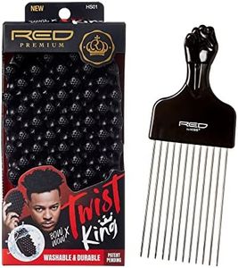 RED by Kiss Bow Wow X Twist King -Premium Luxury Twist Styler Brush with Large Styling Pik, Durable Washable Afro Curl Sponge Racket for Barbers and Daily Use, Ideal for Curly, Coiled, 4C Hair