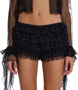 WangsCanis Y2K Lolita Bloomers Short à volants en dentelle pour femme, Noir , S