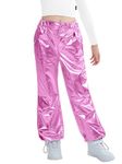 LOLANTA Girls Y2K Pants Loose Fit for Modern Hip Hop Street Dancewear, Dance Competitions (Pink, 10)