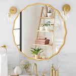 FUWU HOME Gold Round Mirror for Wall Decorative 24 inch Modern Wavy Mirror Whit Wood Frame Circle Wall Mirror for Bathroom Bedroom Living Room Home House Office Entryway