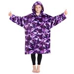 CityComfort Girls Oversized Blanket Hoodie Kids Fleece Fluffy Hoodies (Purple Camo)