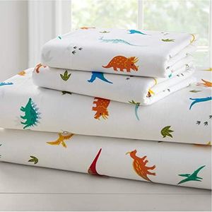 Wildkin Kids 100% Cotton Toddler Sheet Set for Boys and Girls, Bedding Set Includes Top Sheet, Fitted Sheet, Standard Pillow Case, Certified Oeko-TEX® Standard 100, Olive Kids (Jurassic Giants)