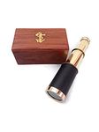 6" Brass Telescope with Wooden Box Vintage Mini Handheld Spyglass Nautical Marine Small Brass Telescope Pirate Navigation Collectible Pocket Spy Glass Ship Telescope for [Kids and Children]