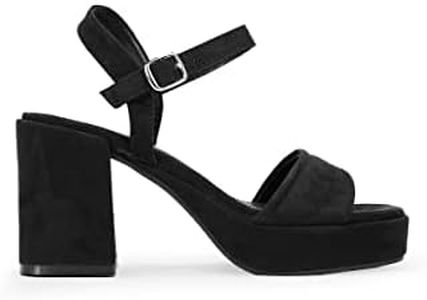 BOSANOVA Sandalias confeccionadas en Ante con una Tira Ancha al Empeine y Suela de Plataforma con tacón Ancho de 9 cm. Cierre de Pulsera con Hebilla. Calzado para Mujer Negro 37