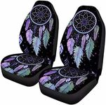 Dolyues Front Car Seat Covers for Women Universal Dream Catcher Purple Feather Bucket Seat Covers Decor 2 Pack Full Set Seat Cover Protector Accessories for SUV Cars Truck SUV Black