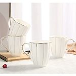 DUJUST Coffee Mug Set of 4(13.5oz), Luxury British Design with Handcrafted Golden Trims, 1st-Class Bone-China White and Gold Cup Set for Coffee, Tea&Milk, Beautiful&Graceful Top Fine Porcelain Cups