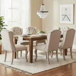 DM Furniture Linen Dining Chairs Set of 6, Farmhouse Dining Room Chairs with Tufted Wingback, Upholstered French Country Parsons Kitchen Chairs Side Accent Chair for Home/Restaurant, Cream