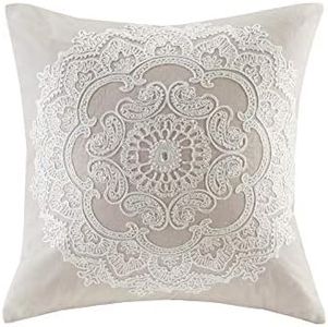 Harbor House Modern Design Decorative Pillow Hypoallergenic Sofa Cushion Lumbar, Back Support, Square 18" x 18", Suzanna, Cotton Medallion Taupe