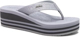 ONCAI Women’s Platform Flip Flops Trendy Dressy Womans Summer Sandals with Comfortable Flatform Arch Support Walking Outdoor Rubber Soles Grey size 5