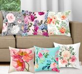 Urvaan Velvet Flower Printed Cushion Cover, 16 x 16 Inch, Set of 6, Multicolour