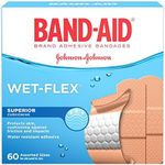 Band-Aid Water Resistant Wet-Flex Adhesive Bandages, Assorted Sizes Value Pack, Small, Regular, Large, 60 Bandages