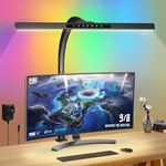 Jornarshar LED Desk Lamp, Eye-Caring Clip-On Reading Lamp Architect Lights Home Office, Dual Source Desktop Monitor Light with Back Light Bar for Reading Study Gaming, 5 Colors/Brightness, 6 RGB Modes