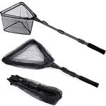 PLUSINNO Fishing Net Fish Landing Net, Foldable Collapsible Telescopic Pole Handle, Durable Nylon Material Mesh, Safe Fish Catching or Releasing (16.2")