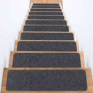 SALLOUS Stair Treads Carpet, Set of 15 Non-Slip Stair Grips Tape, 7.5"x30" Safety Staircase Step Treads for Elders, Strips Stair Traction Treads for Indoors Outdoors (Dark Gray)